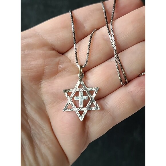 Italy 925 Sterling Silver Messianic Cross Necklace Vintage - Picture 1 of 10